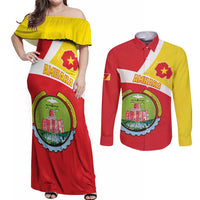 Personalized Ethiopia Amhara Region Couples Matching Off Shoulder Maxi Dress and Long Sleeve Button Shirt Coat Of Arms With Map