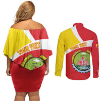 Personalized Ethiopia Amhara Region Couples Matching Off Shoulder Short Dress and Long Sleeve Button Shirt Coat Of Arms With Map