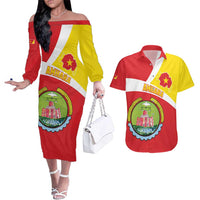 Personalized Ethiopia Amhara Region Couples Matching Off The Shoulder Long Sleeve Dress and Hawaiian Shirt Coat Of Arms With Map