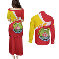 Personalized Ethiopia Amhara Region Couples Matching Puletasi and Long Sleeve Button Shirt Coat Of Arms With Map