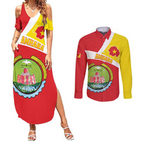 Personalized Ethiopia Amhara Region Couples Matching Summer Maxi Dress and Long Sleeve Button Shirt Coat Of Arms With Map