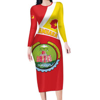 Personalized Ethiopia Amhara Region Long Sleeve Bodycon Dress Coat Of Arms With Map