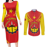 Personalized Ethiopia Tigray Region Couples Matching Long Sleeve Bodycon Dress and Long Sleeve Button Shirt Coat Of Arms With Map