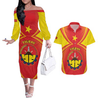 Personalized Ethiopia Tigray Region Couples Matching Off The Shoulder Long Sleeve Dress and Hawaiian Shirt Coat Of Arms With Map