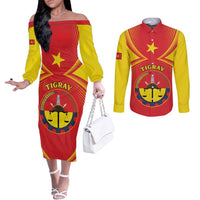 Personalized Ethiopia Tigray Region Couples Matching Off The Shoulder Long Sleeve Dress and Long Sleeve Button Shirt Coat Of Arms With Map