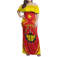 Personalized Ethiopia Tigray Region Family Matching Off Shoulder Maxi Dress and Hawaiian Shirt Coat Of Arms With Map