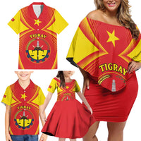 Personalized Ethiopia Tigray Region Family Matching Off Shoulder Short Dress and Hawaiian Shirt Coat Of Arms With Map