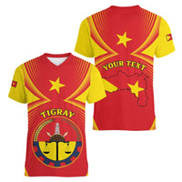 Personalized Ethiopia Tigray Region Women V-Neck T-Shirt Coat Of Arms With Map