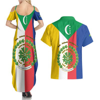 Comoros Couples Matching Summer Maxi Dress and Hawaiian Shirt Coat Of Arms Flag Style