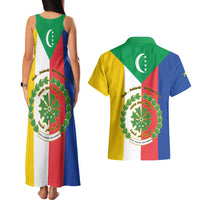 Comoros Couples Matching Tank Maxi Dress and Hawaiian Shirt Coat Of Arms Flag Style