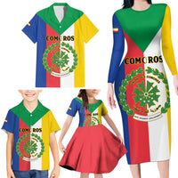 Comoros Family Matching Long Sleeve Bodycon Dress and Hawaiian Shirt Coat Of Arms Flag Style