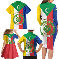 Comoros Family Matching Long Sleeve Bodycon Dress and Hawaiian Shirt Coat Of Arms Flag Style
