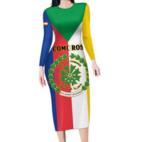 Comoros Family Matching Long Sleeve Bodycon Dress and Hawaiian Shirt Coat Of Arms Flag Style