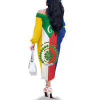 Comoros Family Matching Off The Shoulder Long Sleeve Dress and Hawaiian Shirt Coat Of Arms Flag Style