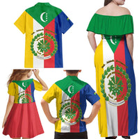 Comoros Family Matching Off Shoulder Maxi Dress and Hawaiian Shirt Coat Of Arms Flag Style