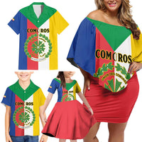 Comoros Family Matching Off Shoulder Short Dress and Hawaiian Shirt Coat Of Arms Flag Style