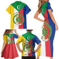 Comoros Family Matching Short Sleeve Bodycon Dress and Hawaiian Shirt Coat Of Arms Flag Style