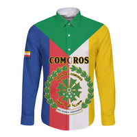 Comoros Long Sleeve Button Shirt Coat Of Arms Flag Style