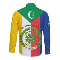 Comoros Long Sleeve Button Shirt Coat Of Arms Flag Style