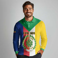 Comoros Long Sleeve Polo Shirt Coat Of Arms Flag Style