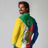 Comoros Long Sleeve Polo Shirt Coat Of Arms Flag Style