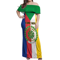 Comoros Off Shoulder Maxi Dress Coat Of Arms Flag Style
