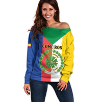 Comoros Off Shoulder Sweater Coat Of Arms Flag Style