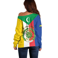 Comoros Off Shoulder Sweater Coat Of Arms Flag Style