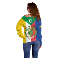 Comoros Off Shoulder Sweater Coat Of Arms Flag Style