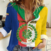 Comoros Women Casual Shirt Coat Of Arms Flag Style
