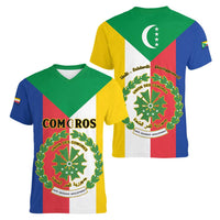 Comoros Women V-Neck T-Shirt Coat Of Arms Flag Style