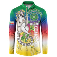 Comoros Mongoose Lemur Button Sweatshirt Coat Of Arms With Ylang Ylang
