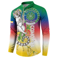 Comoros Mongoose Lemur Button Sweatshirt Coat Of Arms With Ylang Ylang