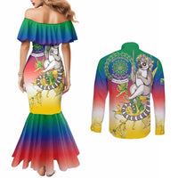 Comoros Mongoose Lemur Couples Matching Mermaid Dress and Long Sleeve Button Shirt Coat Of Arms With Ylang Ylang