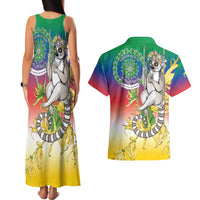 Comoros Mongoose Lemur Couples Matching Tank Maxi Dress and Hawaiian Shirt Coat Of Arms With Ylang Ylang