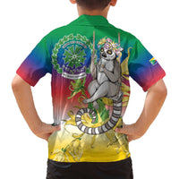 Comoros Mongoose Lemur Family Matching Off The Shoulder Long Sleeve Dress and Hawaiian Shirt Coat Of Arms With Ylang Ylang