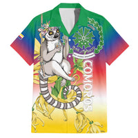 Comoros Mongoose Lemur Family Matching Off The Shoulder Long Sleeve Dress and Hawaiian Shirt Coat Of Arms With Ylang Ylang