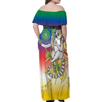 Comoros Mongoose Lemur Family Matching Off Shoulder Maxi Dress and Hawaiian Shirt Coat Of Arms With Ylang Ylang