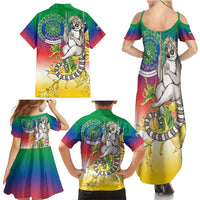 Comoros Mongoose Lemur Family Matching Summer Maxi Dress and Hawaiian Shirt Coat Of Arms With Ylang Ylang
