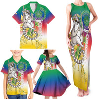 Comoros Mongoose Lemur Family Matching Tank Maxi Dress and Hawaiian Shirt Coat Of Arms With Ylang Ylang