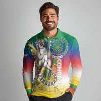 Comoros Mongoose Lemur Long Sleeve Polo Shirt Coat Of Arms With Ylang Ylang