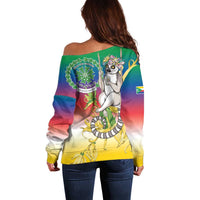 Comoros Mongoose Lemur Off Shoulder Sweater Coat Of Arms With Ylang Ylang
