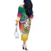 Comoros Mongoose Lemur Off The Shoulder Long Sleeve Dress Coat Of Arms With Ylang Ylang