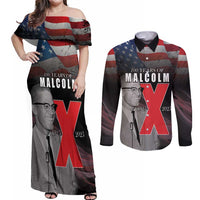 African American El Hajj Malik El Shabazz Couples Matching Off Shoulder Maxi Dress and Long Sleeve Button Shirt 100 Years of Malcolm X