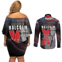 African American El Hajj Malik El Shabazz Couples Matching Off Shoulder Short Dress and Long Sleeve Button Shirt 100 Years of Malcolm X