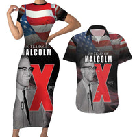 African American El Hajj Malik El Shabazz Couples Matching Short Sleeve Bodycon Dress and Hawaiian Shirt 100 Years of Malcolm X