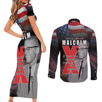 African American El Hajj Malik El Shabazz Couples Matching Short Sleeve Bodycon Dress and Long Sleeve Button Shirt 100 Years of Malcolm X