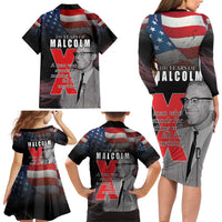 African American El Hajj Malik El Shabazz Family Matching Long Sleeve Bodycon Dress and Hawaiian Shirt 100 Years of Malcolm X