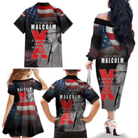 African American El Hajj Malik El Shabazz Family Matching Off The Shoulder Long Sleeve Dress and Hawaiian Shirt 100 Years of Malcolm X