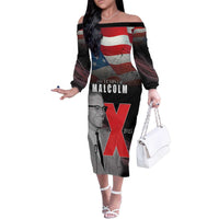 African American El Hajj Malik El Shabazz Family Matching Off The Shoulder Long Sleeve Dress and Hawaiian Shirt 100 Years of Malcolm X